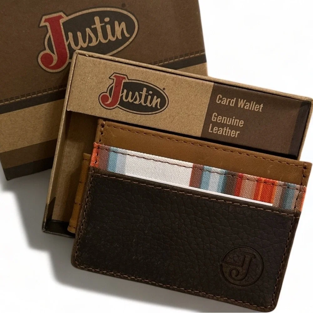New Justin Card Wallet Serape Inlay Leather New In Box
